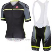 2016 Fahrradbekleidung Castelli Grau und Gelb Trikot Kurzarm und Tragerhose