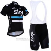 2016 Fahrradbekleidung Sky Shwarz Trikot Kurzarm und Tragerhose