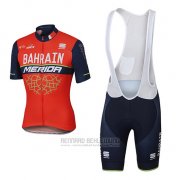 2017 Fahrradbekleidung Bahrain Merida Rot Trikot Kurzarm und Tragerhose