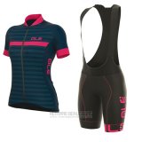 2017 Fahrradbekleidung Frau ALE Excel Riviera Blau und Rosa Trikot Kurzarm und Tragerhose