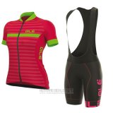 2017 Fahrradbekleidung Frau ALE Excel Riviera Rot und Grun Trikot Kurzarm und Tragerhose