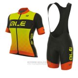 2017 Fahrradbekleidung Frau ALE R-ev1 Master Gelb und Orange Trikot Kurzarm und Tragerhose