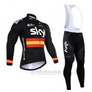 2017 Fahrradbekleidung Sky Champion Spanien Shwarz Trikot Langarm und Tragerhose