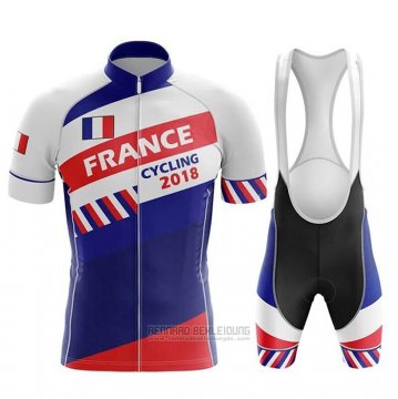 2018 Fahrradbekleidung Champion Frankreich Blau Wei Rot Trikot Kurzarm und Tragerhose(2)