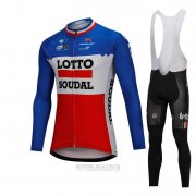 2018 Fahrradbekleidung Lotto Soudal Blau und Rot Trikot Langarm und Tragerhose