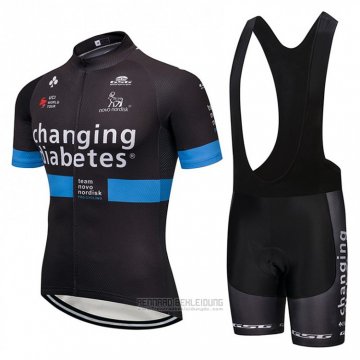 2018 Fahrradbekleidung Novo Nordisk Shwarz und Blau Trikot Kurzarm und Tragerhose