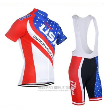 2018 Fahrradbekleidung USA Blau und Rot Trikot Kurzarm und Tragerhose