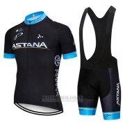 2019 Fahrradbekleidung Astana Shwarz Blau Trikot Kurzarm und Tragerhose