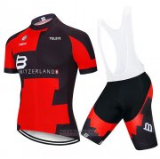 2020 Fahrradbekleidung Schweiz Rot Shwarz Trikot Kurzarm und Tragerhose