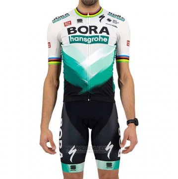 2021 Fahrradbekleidung Bora Champion Wei Grun Trikot Kurzarm und Tragerhose