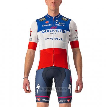 2022 Fahrradbekleidung Deceuninck Quick Step Blau Wei Rot Trikot Kurzarm und Tragerhose