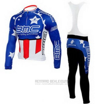 2010 Fahrradbekleidung BMC Champion Stati Uniti Blau Trikot Langarm und Tragerhose