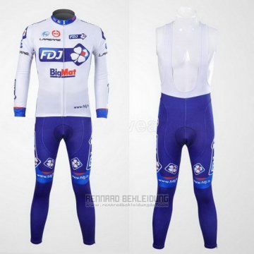 2012 Fahrradbekleidung FDJ Wei und Azurblau Trikot Langarm und Tragerhose