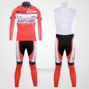 2012 Fahrradbekleidung Katusha Wei und Orange Trikot Langarm und Tragerhose