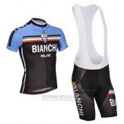 2014 Fahrradbekleidung Bianchi Shwarz und Blau Trikot Kurzarm und Tragerhose