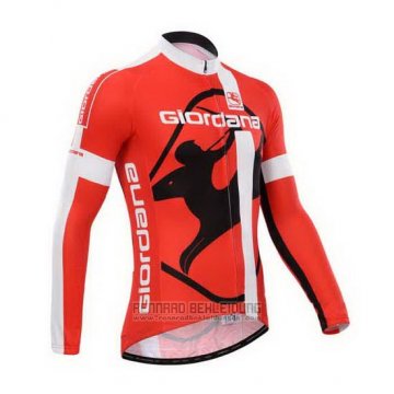 2014 Fahrradbekleidung Giordana Rot und Wei Trikot Langarm und Tragerhose