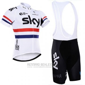 2015 Fahrradbekleidung Sky Champion Regno Unito Wei und Rot Trikot Kurzarm und Tragerhose