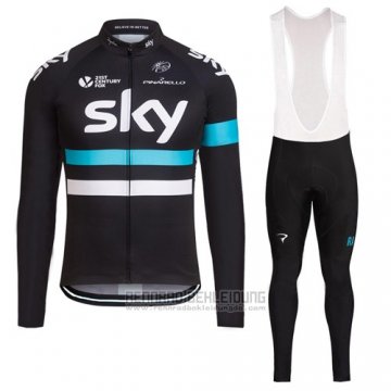 2016 Fahrradbekleidung Sky Shwarz Trikot Langarm und Tragerhose