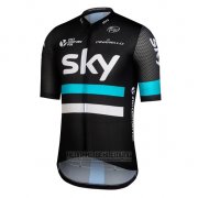 2016 Fahrradbekleidung Sky Shwarz und Blau Trikot Kurzarm und Tragerhose