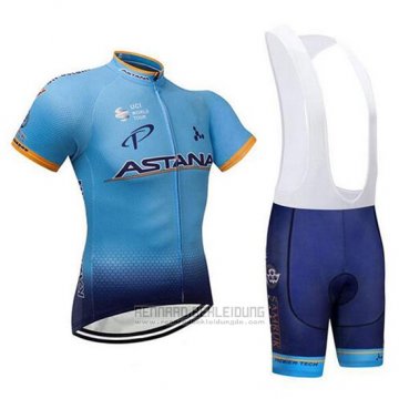 2018 Fahrradbekleidung Astana Dunkel Blau Trikot Kurzarm und Tragerhose