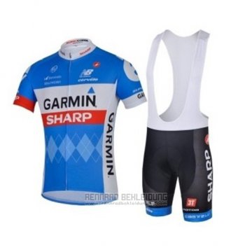 2018 Fahrradbekleidung Garmin Sharp Blau Trikot Kurzarm Tragerhose