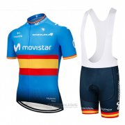 2018 Fahrradbekleidung Movistar Champions Spanien Blau Trikot Kurzarm und Tragerhose