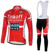 2018 Fahrradbekleidung Tinkoff Saxo Bank Rot Shwarz Trikot Langarm und Tragerhose