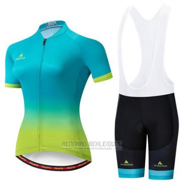 2019 Fahrradbekleidung Frau Miloto Blau Grun Trikot Kurzarm und Tragerhose