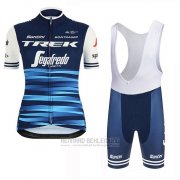 2019 Fahrradbekleidung Frau Trek Segafredo Blau Trikot Kurzarm und Tragerhose