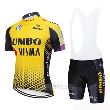 2019 Fahrradbekleidung Jumbo Visma Gelb Shwarz Trikot Kurzarm und Tragerhose