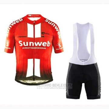 2019 Fahrradbekleidung Sunweb Orange Wei Trikot Kurzarm und Tragerhose