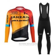 2020 Fahrradbekleidung Bahrain Mclaren Orange Shwarz Trikot Langarm und Tragerhose
