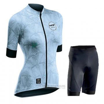 2020 Fahrradbekleidung Frau Northwave Blau Shwarz Trikot Kurzarm und Tragerhose