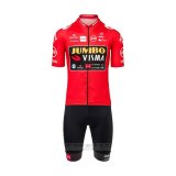 2021 Fahrradbekleidung Jumbo Visma Rot Trikot Kurzarm und Tragerhose