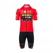 2021 Fahrradbekleidung Jumbo Visma Rot Trikot Kurzarm und Tragerhose