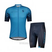 2021 Fahrradbekleidung Scott Blau Trikot Kurzarm und Tragerhose