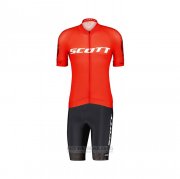 2022 Fahrradbekleidung Scott Rot Wei Trikot Kurzarm und Tragerhose