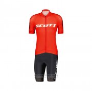 2022 Fahrradbekleidung Scott Rot Wei Trikot Kurzarm und Tragerhose