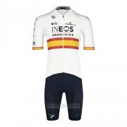 2022 Fahrradbekleidung Spanien Champion Ineos Wei Rot Trikot Kurzarm und Tragerhose