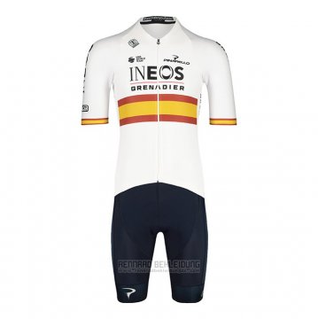 2022 Fahrradbekleidung Spanien Champion Ineos Wei Rot Trikot Kurzarm und Tragerhose