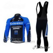 2011 Fahrradbekleidung Giant Blau und Shwarz Trikot Langarm und Tragerhose