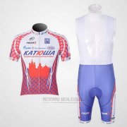 2011 Fahrradbekleidung Katusha Wei und Rot Trikot Kurzarm und Tragerhose