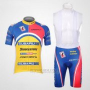 2011 Fahrradbekleidung Subaru Azurblau und Gelb Trikot Kurzarm und Tragerhose