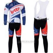 2012 Fahrradbekleidung Lotto Belisol Wei und Blau Trikot Langarm und Tragerhose