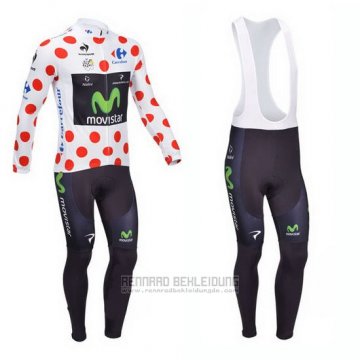 2013 Fahrradbekleidung Movistar Lider Wei und Rot Trikot Langarm und Tragerhose