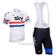 2013 Fahrradbekleidung Sky Champion Regno Unito Wei Trikot Kurzarm und Tragerhose