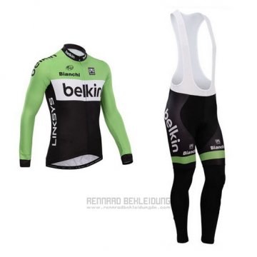 2014 Fahrradbekleidung Belkin Grun und Shwarz Trikot Langarm und Tragerhose