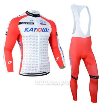 2014 Fahrradbekleidung Katusha Wei und Rot Trikot Langarm und Tragerhose