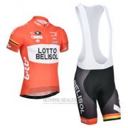 2014 Fahrradbekleidung Lotto Belisol Orange Trikot Kurzarm und Tragerhose