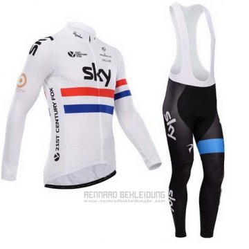 2014 Fahrradbekleidung Sky Champion Regno Unito Wei Trikot Langarm und Tragerhose